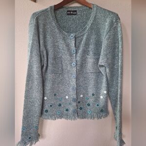 Connie's Moonlight Vintage Fringe Button/Front Sweater Angora  Womens size M